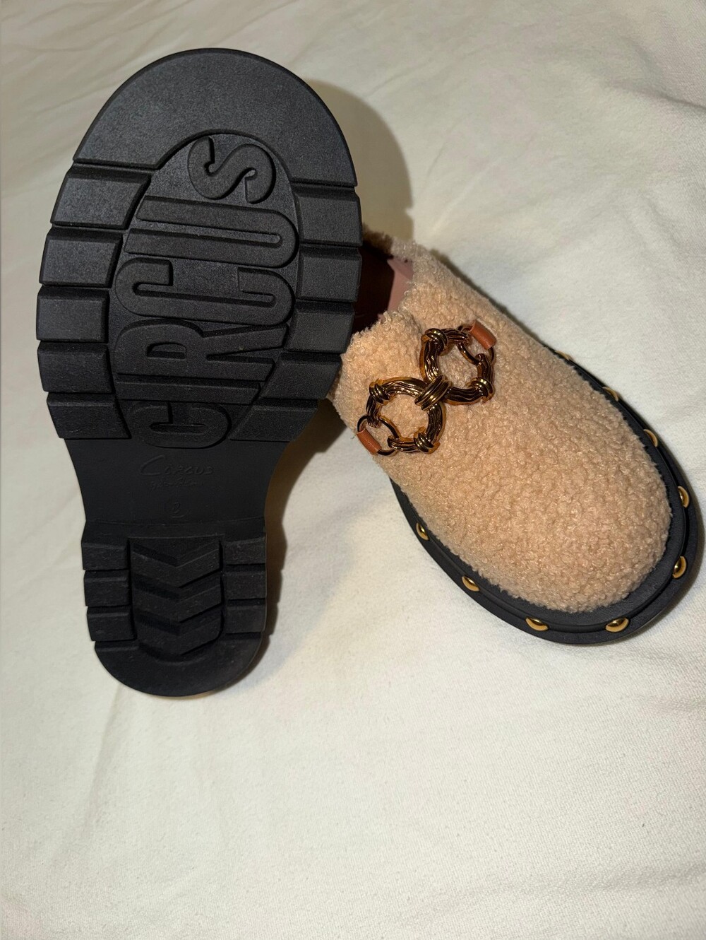 NWT CIRCUS by Sam Edelman Slip-On Annie Mules with Gold Chain  accent size 8